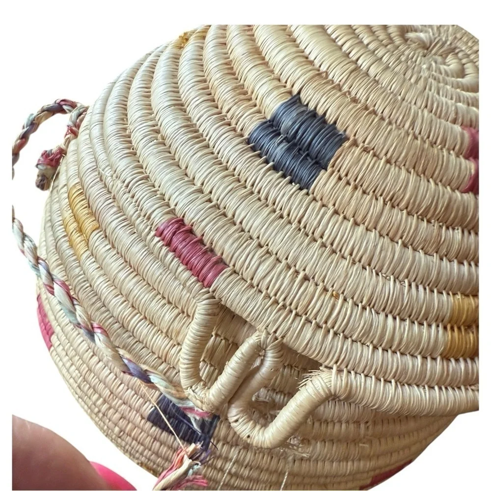 Baskets Round Pair Woven Lid Long Straps & added 3 more! (5 total)